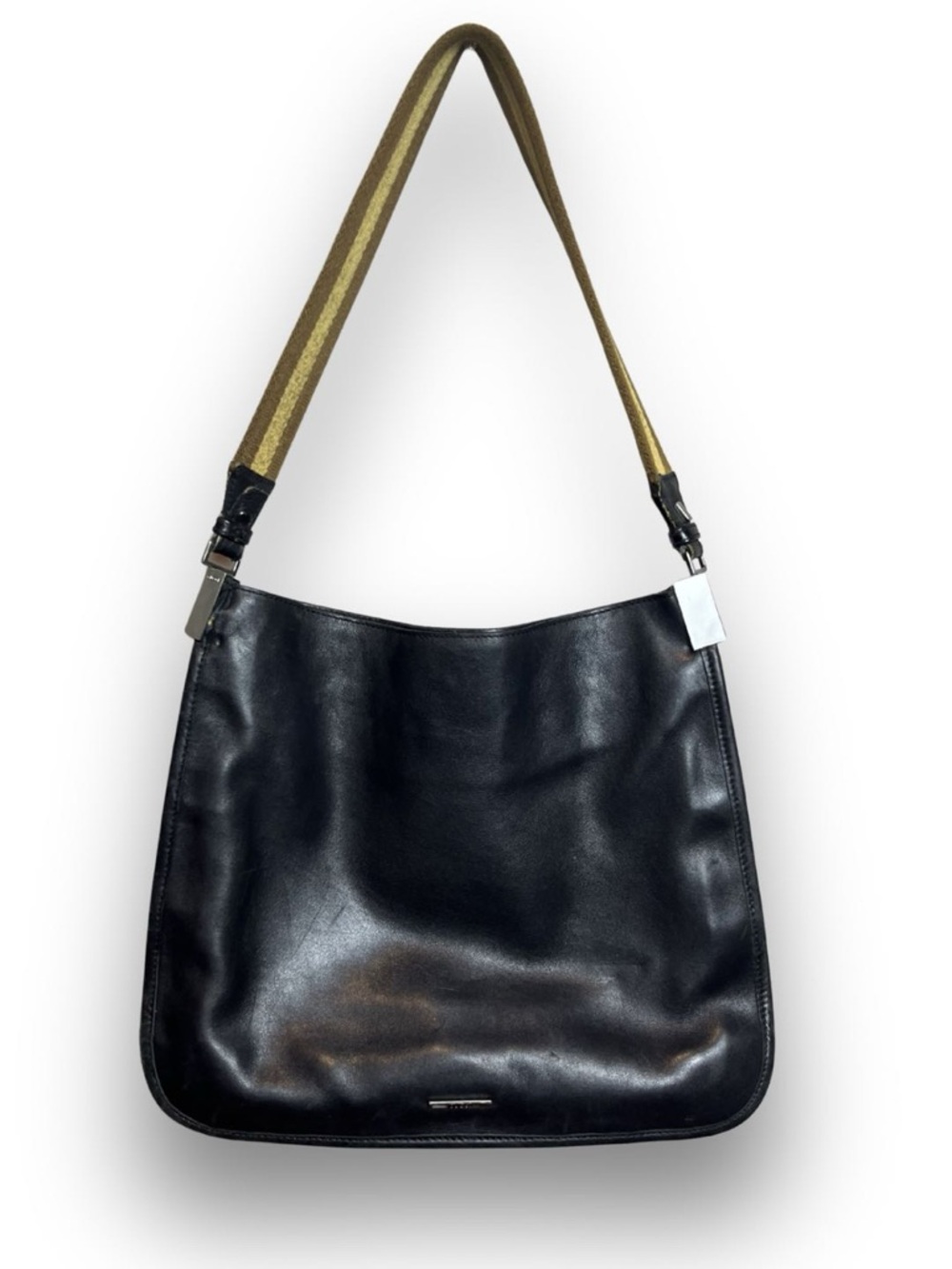Gucci Amalfi Black Leather Hobo Shoulder Bag Web Strap Vintage